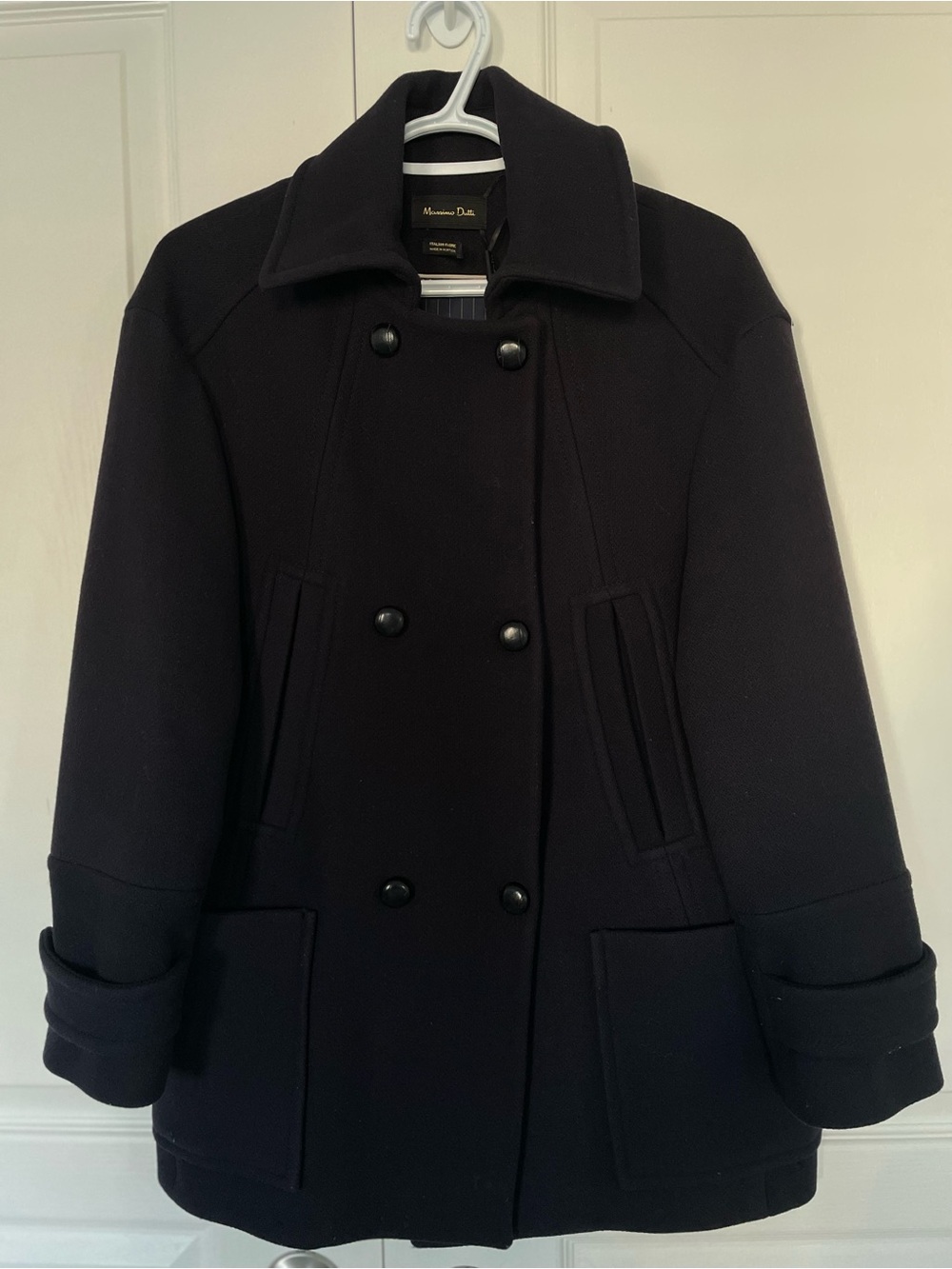 Massimo Dutti Double-Breasted Dark Navy Pea Coat